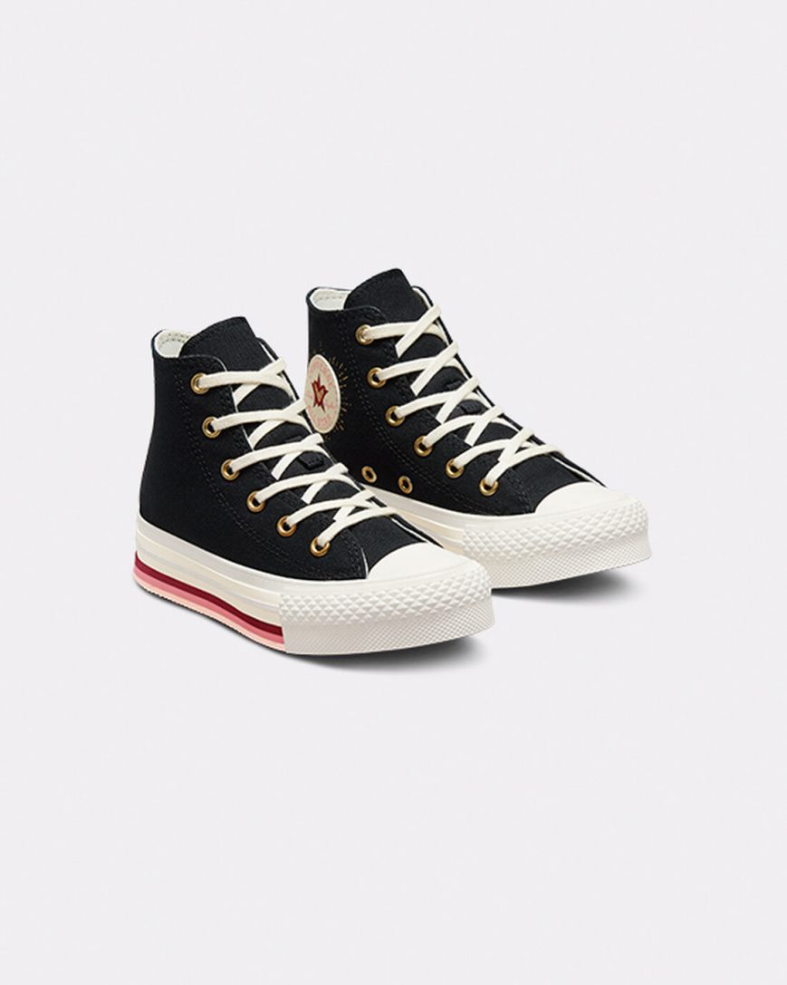 Pantofi Platforma Fete Converse Chuck Taylor All Star Lift Hearts Inalti Negrii | RO PDYXL290